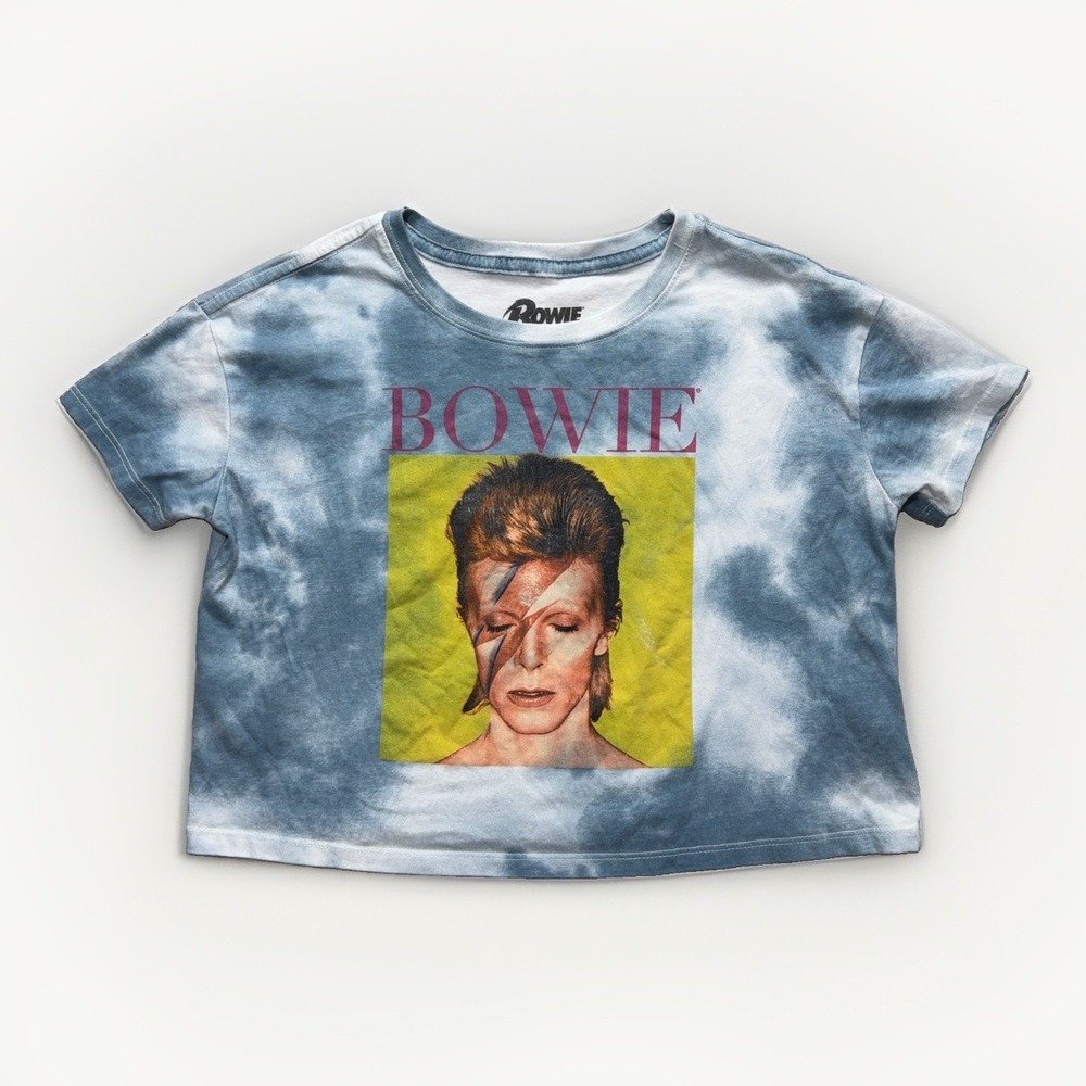 David Bowie Women's Tie Dye Cropped Top T Shirt XS Band Tee Ziggy Stardust Retro